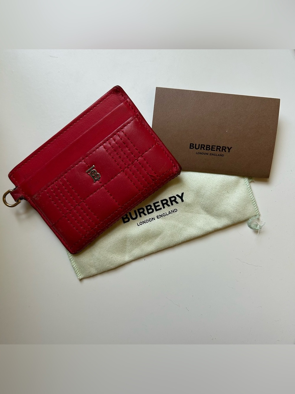 Burberry TB Monogram Quilted Red Wallet Card Case